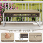 Tangkula Outdoor Ottoman, Patio Rattan Heavy Duty Wicker Footrest with Soft Cushion & Metal Frame, Extra Seating, for Porch, Backyard, Lawn and Poolside (1)