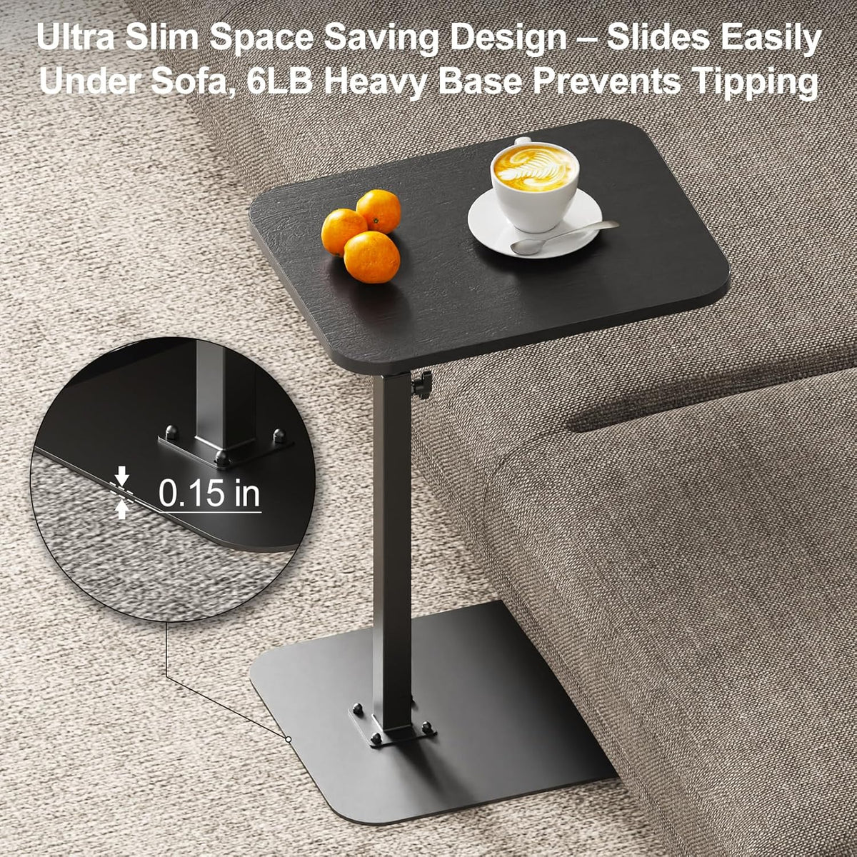 HzTinT Side Table Sofa Tray for Couch Heavy Metal Base Swivel/Adjustable Height, Sofa Bed Bathroom Study TV Tray C Shaped End Table Food Snack Trays for Eating