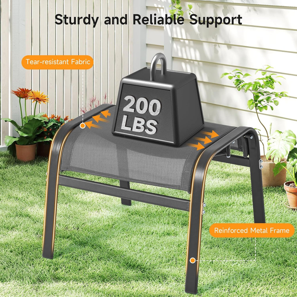 ONBRILL Outdoor Ottoman Set of 2, All Weather Outdoor Foot Stool with Supportive Textliene and Metal Frame, Stackable Oversized Outdoor Foot Rest for Furniture Patio Garden Pool, Grey