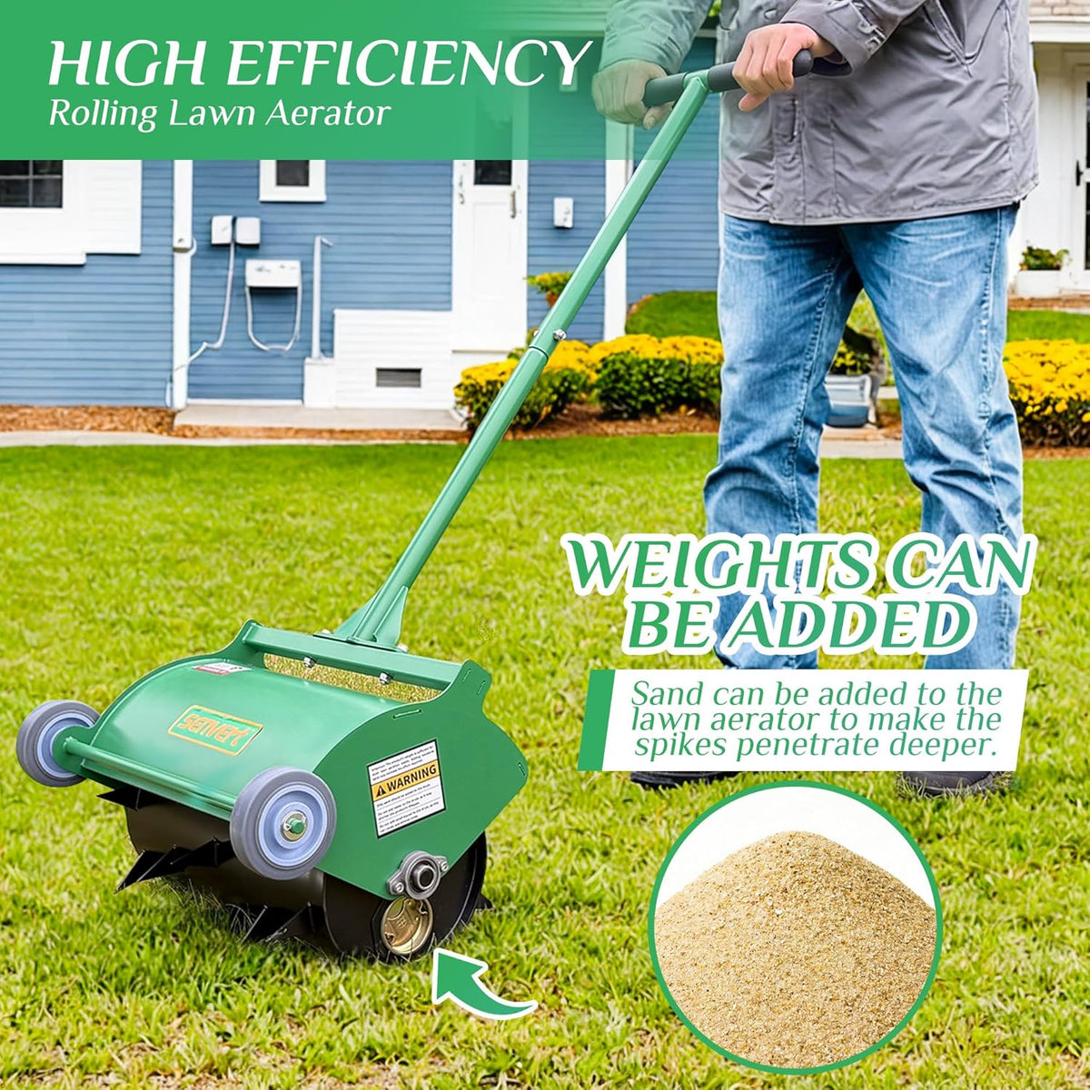 Manual Rolling Lawn Aerator, 32–55 lb Heavy-Duty Spike Roller for Garden & Yard