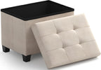Ornavo Home Small Rectangle Storage Ottoman with Legs, 12x16x12, Beige | Foot Rest Stool Seat; Holds Up to 600 lbs; Ideal for Living Room, Bedroom, Home Office or Dorm