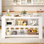 DynJest Kitchen Island with Storage, 55 Inch Large Faux Marble Prep Worktop | Kitchen Island with Power Outlet &3-Tier Shelves, Rest Area, Coffee Bar Cabinet With Wide Legs for Kitchen Dining Room, White