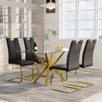 5-Piece 47" Dining Table with 4 PU Leather Chairs, Modern Dining Table Set for 4, Rectangle Kitchen Table with Golden Metal Legs for Dining Room, Kitchen(Black)