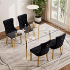 Baysitone 63" Glass Dining Table Set for 4, 5 Piece Modern Dining Room Set, Rectangular Glass Kitchen Table with 4 Upholstered Velvet Chairs, for Kitchen, Home, Small Spaces(Black&Gold)