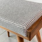 Ultimate Premium Products Walnut Ottoman Stool for Living Room | Upholstered in Crowbar Pattern Fabric | Versatile as a Piano Bench | Ideal Bedroom Bench | Functional Footstool Bench