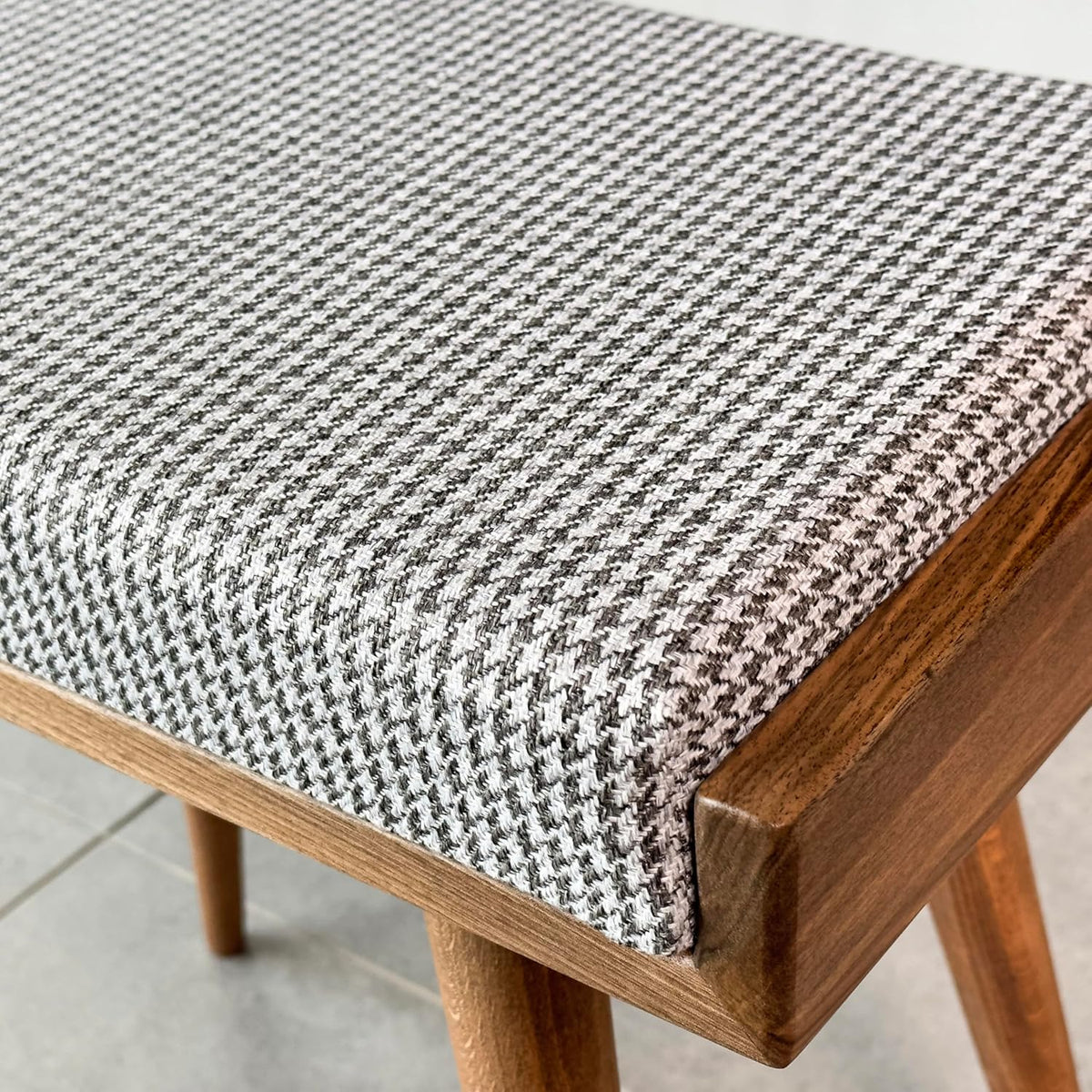 Ultimate Premium Products Walnut Ottoman Stool for Living Room | Upholstered in Crowbar Pattern Fabric | Versatile as a Piano Bench | Ideal Bedroom Bench | Functional Footstool Bench