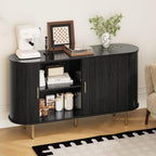 DHH Sideboard Buffet Cabinet with Storage,Mid Century Modern Fluted Accent Coffee Bar Console Table,Tambour Sliding Doors& Adjustable Shelf for Kitchen, Living Room, Entryway(Black, 55 Inch)