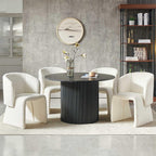 47" Round Dining Table for 4, Modern Farmhouse Marble-Look Foiled Top with MDF Striped Base, Kitchen & Dining Room Tables - Black