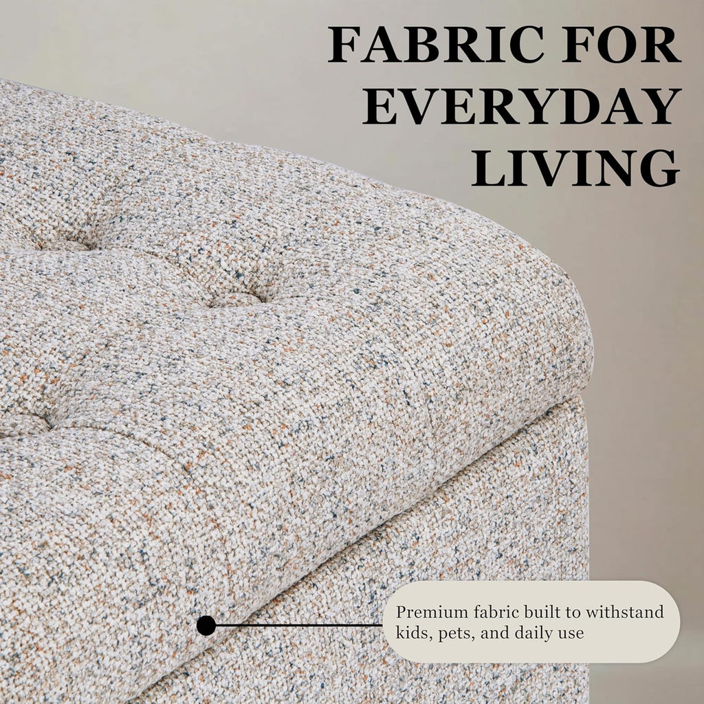 HomePop Modern Tufted Storage Bench - Textured Cream Fabric