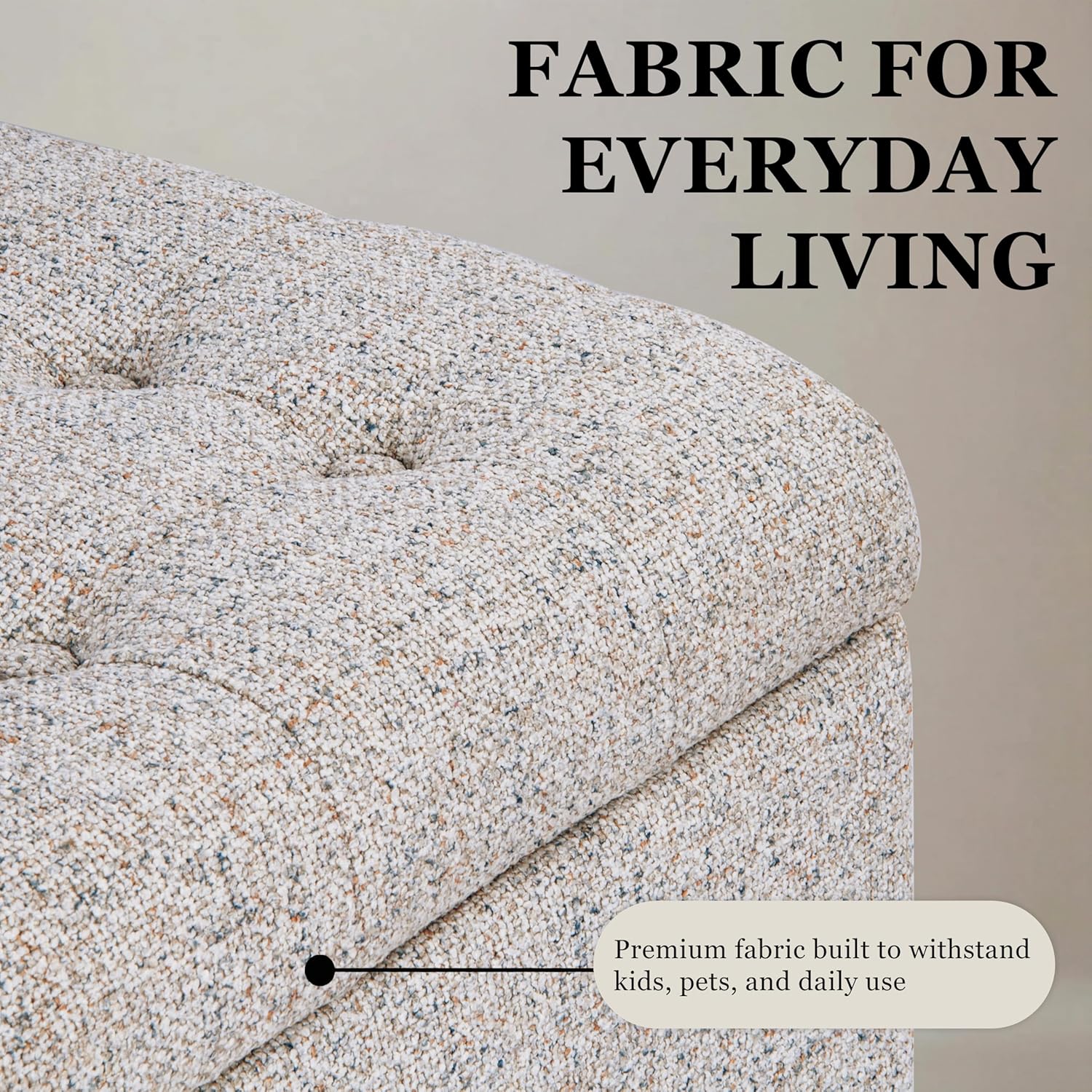 HomePop Modern Tufted Storage Bench - Textured Cream Fabric