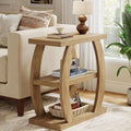 Tribesigns End Table for Living Room, 3-Tier Narrow Side Table with Storage, Farmhouse Wooden Beside Table with Geometric Frame, Tall Nightstand for Bedroom, Small Spaces, Natural Oak