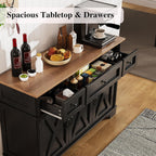 BestHaped Farmhouse Buffet Cabinet with Storage, Black Sideboard Buffet Cabinet with Adjustable Shelves & 3 Drawers, Buffet Table Coffee Bar Wine Bar Storage for Kitchen & Living Room, 47 Inch