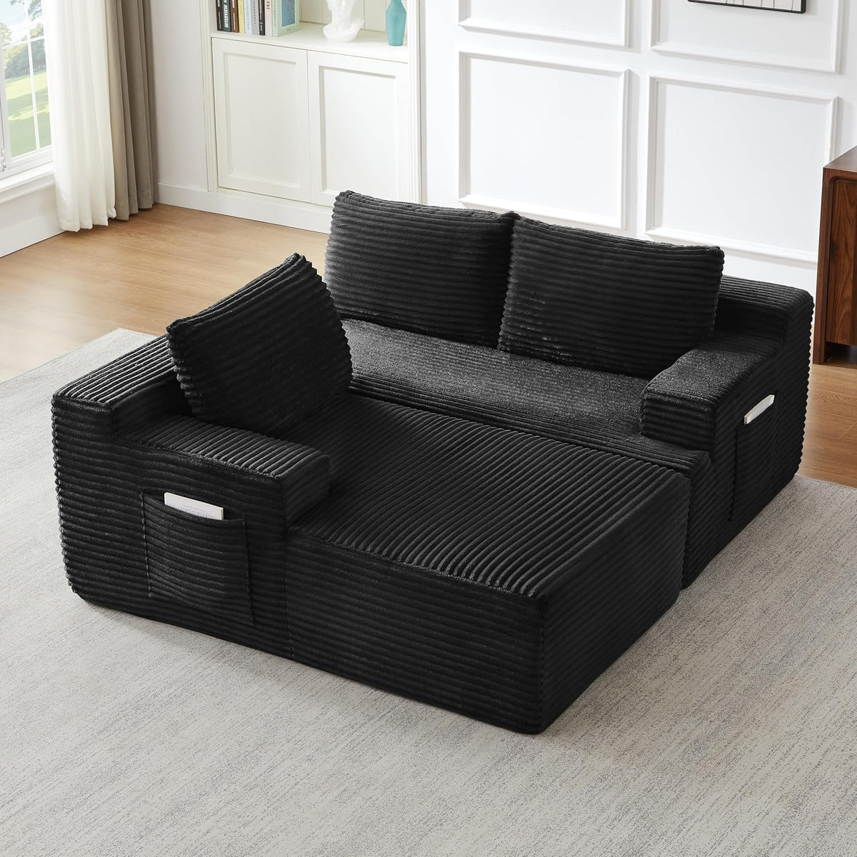 Eafurn 96" L Shaped Cloud Sectional Couch with Chaise, Deep Seat Modular Sectional Sofa Corduroy Memory Foam Sofa Couches for Living Room Bedroom, No Assembly Required, Black