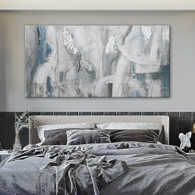 YISXINOAG Large Abstract Wall Art For Living Room Hanging Grunge Room Home Wall Decor Blue Canvas Art Wall Decor Painting White Wall Art Picture For Bedroom Home Office Decoration 29" X 58"