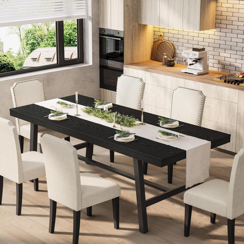 Garvee Industrial Dining Table for 6-8, 78.74" Extra Long Rectangular Kitchen Table with 2"×2" Metal Legs & Wood Top, Large Dining Table for Dining Room, Home Office, Black