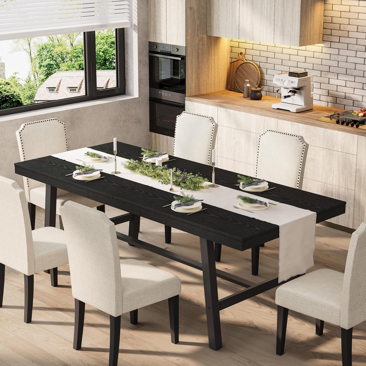 Garvee Industrial Dining Table for 6-8, 78.74" Extra Long Rectangular Kitchen Table with 2"×2" Metal Legs & Wood Top, Large Dining Table for Dining Room, Home Office, Black