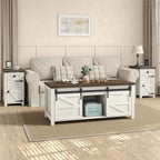 Furnihold Farmhouse CoffeeTable Set of 3, Living Room 3 Pieces Coffee Table Set, End Table Set of 2 with Charging Station and Lift Top Coffee Table with Storage for Home Office, Brown Top
