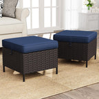 Outdoor Patio Ottoman Set of 2, All Weather Rattan Wicker Ottoman Seat, Outdoor Footstool Footrest Seat for Patio, Backyard, Poolside, Garden