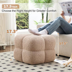 Zesthouse Square Pouf Ottomans Set of 2, Modern Vanity Chair for Bedroom | Sherpa Fabric Foot Rest for Couch, Upholstered Tufted Footstool, Poofy Ottoman Seat for Living Room Dorm, Fluffy Ottoman Tan