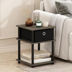 Furinno Turn-N-Tube Side Table, 3-Tier Square Modern End Table with Storage Bin, Open Shelf Night Stand, Bedside Table, Easy Assembly, Grey Oak
