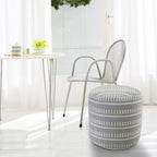 LR Home Dash and Stripe Geometric Indoor Outdoor Pouf, Blue/White, 20" x 20" x 20"