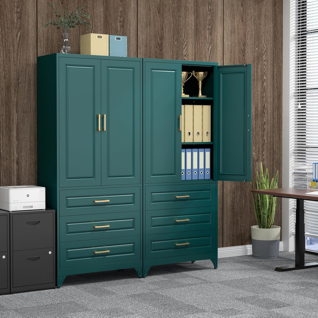 75" Tall Kitchen Pantry Cabinet, Storage Cabinet with 3 Drawers | Metal Kitchen Cabinet with Doors & 2 Adjustable Shelves, Tall Food Pantry, Cupboard for Kitchen, Dining Room, Garage, Office