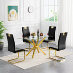 Modern Dining Table for 4 People, 47" Rectangle Dining Room Table with Gold Chrome Metal X-Base, Rectangular Tempered Glass Dining Table, Kitchen Dining Room Tables Luxury Dinner Table