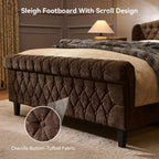 BedsPick Sleigh Queen Bed Frame with Wingback Headboard, Chenille Upholstered Bed Frame Queen Size with Button Tufted Scroll Footboard, Wood Slats Support/No Noise/Easy Assembly/No Box Spring Needed