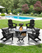 SERWALL Small Folding Side Table, HDPE Outdoor End Table, Black