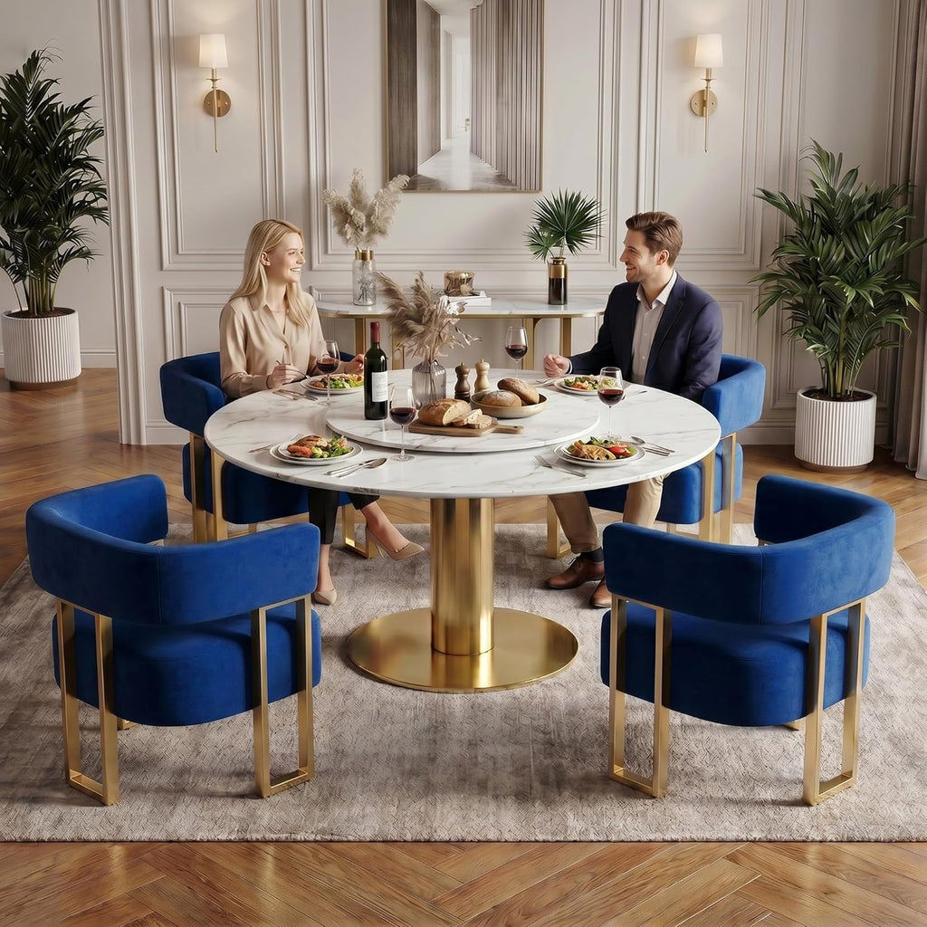 AODAILIHB Blue Modern Accent Chairs Set of 2, Velvet Barrel Chairs with Gold Metal Legs - Upholstered Armchairs for Living Room, Bedroom, Lounge & Waiting Room