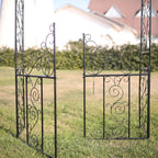 Steel 7'5'' High x 4'2'' Wide Garden Arch with Gate, Garden Arbor for Various Climbing Plant, Outdoor Garden Lawn Backyard