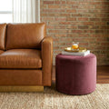 Studio Living® 19” Wentworth Ottoman Round Soft Velvet Bench, Stationary Ottomans, Backless Chair, Footrest for Living Room, Footstool Office, Bedroom, Padded Seat, Plum
