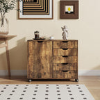 Relaxdays mobile storage cabinet, 5 drawers & 2 compartments, HWD: 65x78x40 cm, office cabinet with wheels, brown