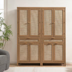 SICOTAS 72 inch Rattan Buffet Cabinet with Drawer, 4 Doors : Pantry Cabinet | 3 Pieces Tall Storage Cabinet, Farmhouse Boho Freestanding Cupboard Pantry with Storage for Living Room, Dining Room