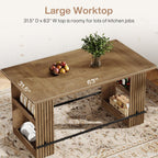 Tribesigns 63" Kitchen Island with Storage, Farmhouse Wood Stationary Island Table with Large Worktop & Leg Room, Coffee Bar Table for Kitchen, Dining Room, Living Room, Rustic Brown