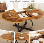 HIPIHOM 43.3"-59" Extendable Round Dining Table for 4-6 People, Modern Kitchen Oval Dining Table with Sturdy X-Base Metal Legs, Space Saving, MDF Board for Kitchen Dining Room (Vintage Brown)