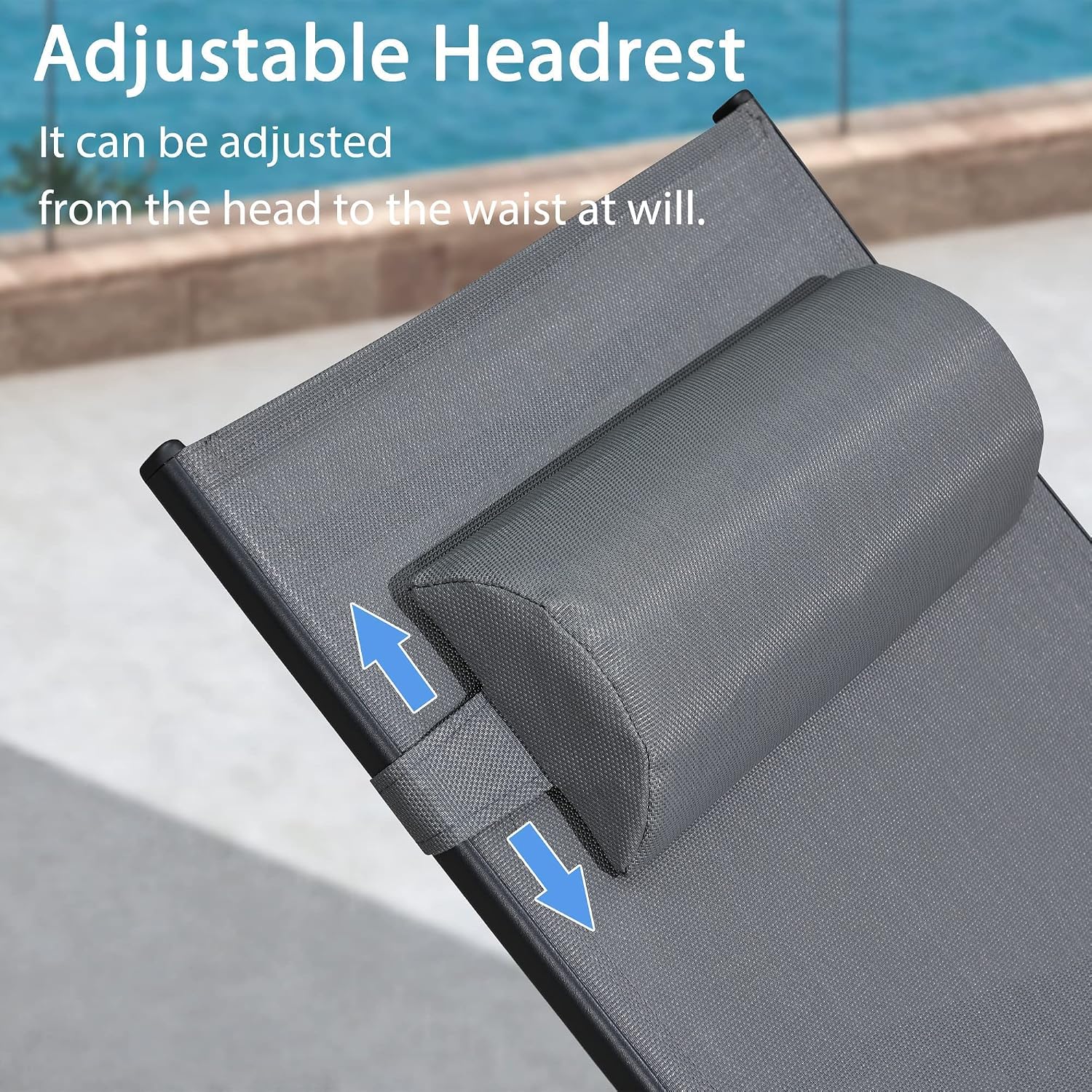PURPLE LEAF Patio Pool Lounge Chaise Set of 3 Outdoor Lounger Chair, Grey | 2 Chaise + 1 Table, Aluminum Frame, Adjustable Headrest & 5 Recline Angles, Stackable, UV Textilene Fabric, S-Curve Backrest
