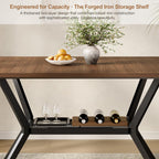 55 inch Dining Table for 4-6, Rectangle Kitchen Table with Storage Shelf, Space Saving Modern Farmhouse Design with Sturdy Metal Legs for Dining Room & Small Apartments