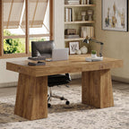 Tribesigns 55" Executive Desk, Wooden Office Desk with Double Pedestal, Modern Computer Writing Table for Home Office, Light Brown