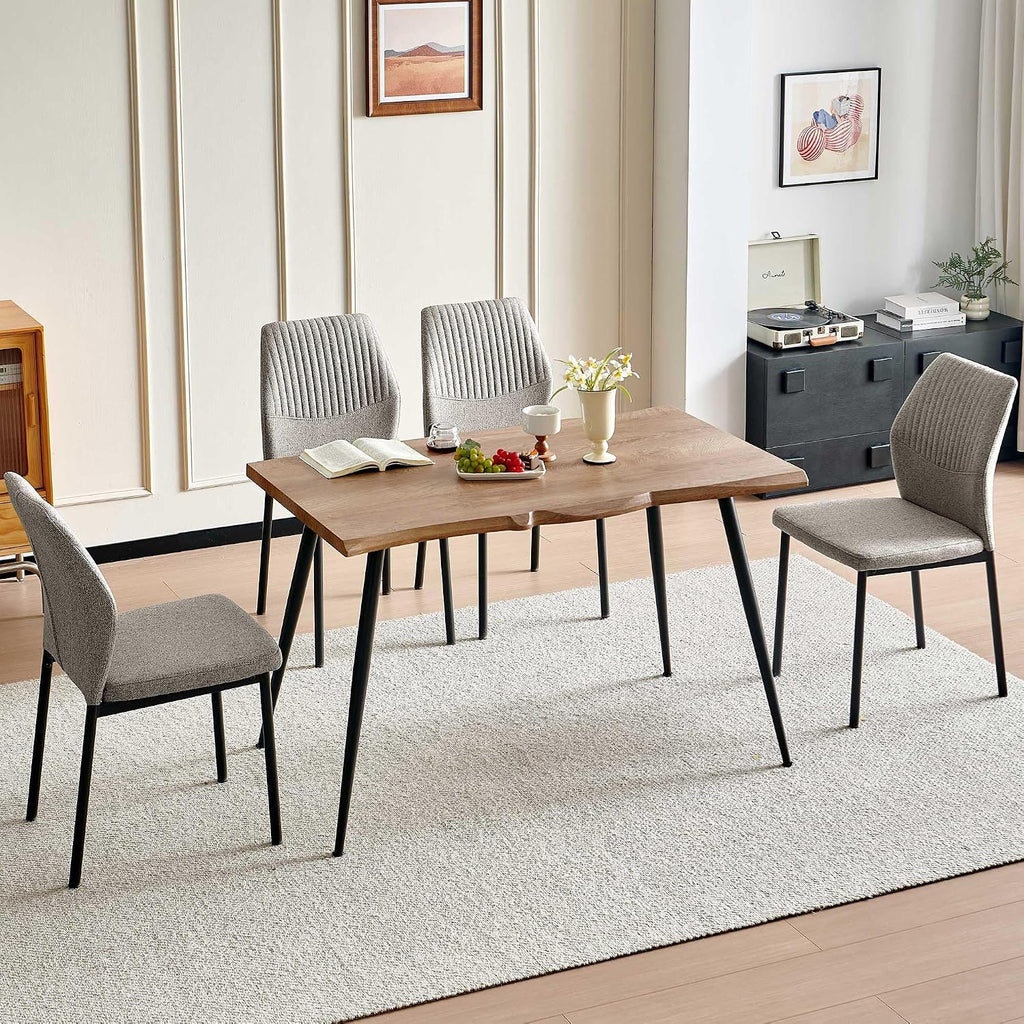 Dining Table Set for 4, Rectangle Dining Room Table Set for Small Spaces, Wood Kitchen Table and Chairs Set, Upholstered Table Chair Set, Light Brown