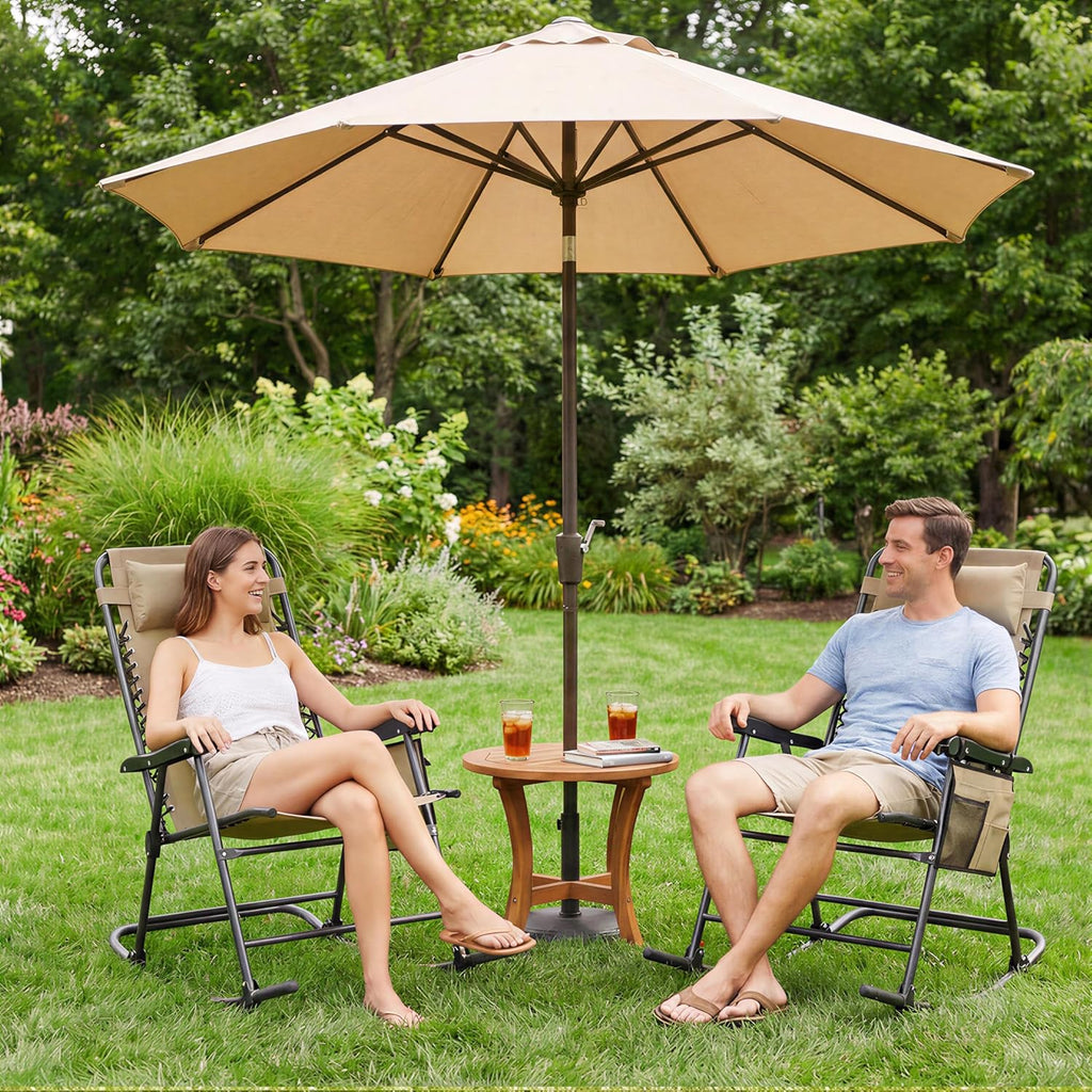 Yaheetech Patio Rocking Chair Folding Camping Chair with Pocket, Beige | Folding rocking recliner with smooth zero-gravity recline, ergonomic design with pillow. Great for patio, lawn & camping.