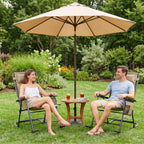 Yaheetech Patio Rocking Chair Folding Camping Chair with Pocket, Beige | Folding rocking recliner with smooth zero-gravity recline, ergonomic design with pillow. Great for patio, lawn & camping.