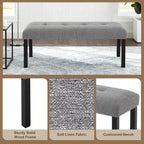 GDFStudio Upholstered Dining Bench with Tufted Linen Seat and Rubber Wood Frame, Modern Entryway Bench Seating for Kitchen Bedroom Living Room, Comfortable Padded Bench, Gray