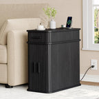 ONBRILL Fluted End Table, Narrow Side Table, 23.62" H, Black
