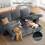 LINSY HOME Sectional Couches for Living Room, 81" L Shape 3 Seats, Grey | Sleeper sofa with pull out couch bed, corduroy couch with storage