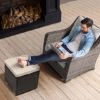 NUU GARDEN Outdoor 2 Piece Outdoor Patio Ottoman, All Weather Rattan Wicker Ottoman Seat, Outdoor Footstool Footrest Seat with Removable Cushion, for Patio, Backyard, Side Table, Black and Beige