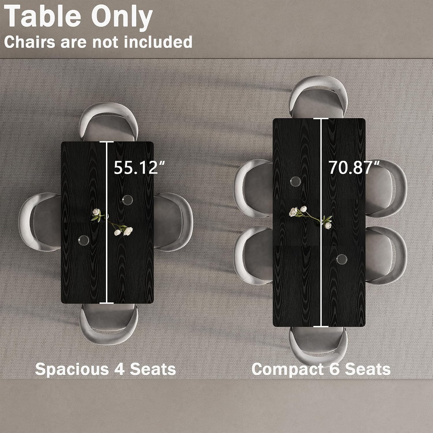 MECHYIN Extendable Dining Table for 4-8, 55-71 in, Storage Shelf, Black | Flip Leaf Stores Under Top, No-Gap Metal Connectors, Chairs Tuck Under Pedestal Base, Wood-Grain MDF Top, Fits Apartments