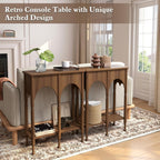 Console Table with Storage Shelf, 28" Retro 2-Tier Entryway Table, Wooden Sofa Table with Roman-Style Legs for Living Room, Hallway, Brown