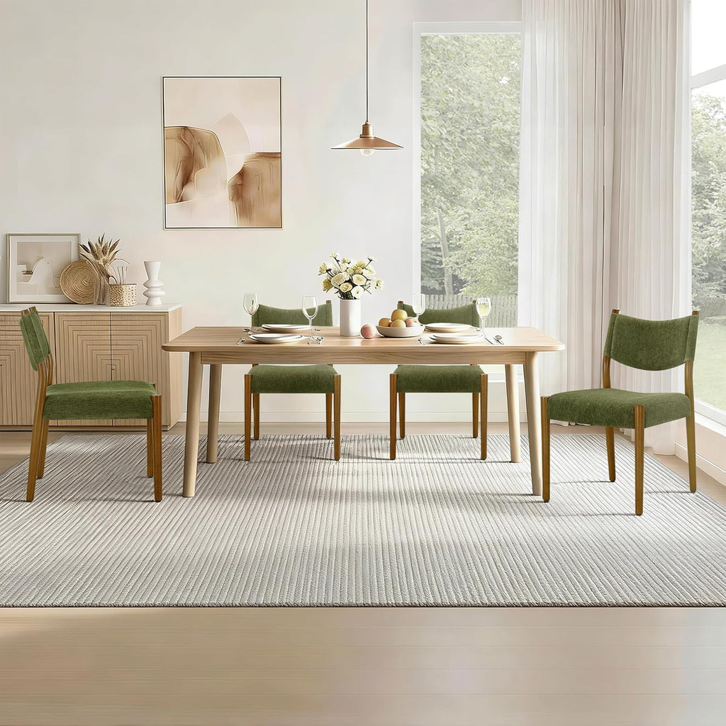 KISLOT Dining Chairs Set of 2, Ergonomic Upholstered Wood Chairs, Green | Mid Century Modern Dining Room Chairs, Ergonomic Farmhouse Kitchen Chairs with Solid Rubber Wood Frame, Antique Walnut Leg
