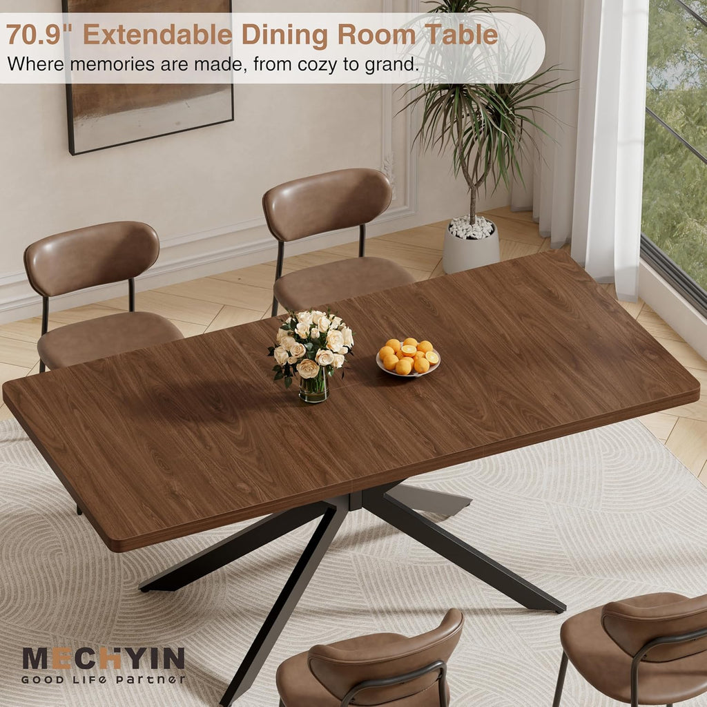 Extendable Dining Room Table for 4 6 8, 55"-70.9" Long Rectangle Kitchen Table,Wood Expandable Dining Table with Butterfly Leaf Self-Storing, Space Saving, For Kitchen Dining Living Room,Modern,Walnut | Simply Flip Leaf Expandable Rectangle Dining